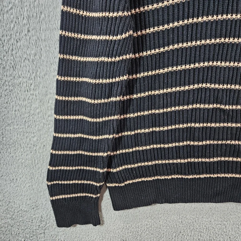 J.Crew Mens XL Striped Ribbed Cotton Crewneck Sweater Black Tan Long Sleeve